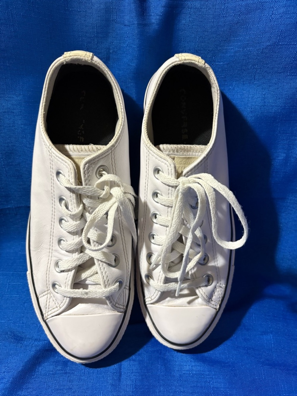 Converse white leather platform low sneakers